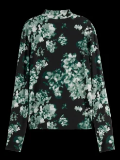 All over printed mock neck LS t-shirt