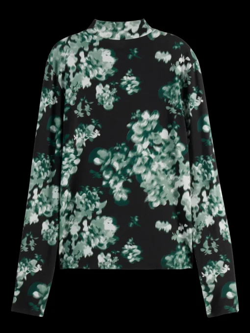 All over printed mock neck LS t-shirt
