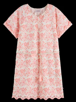All-over embroidered & belted dress