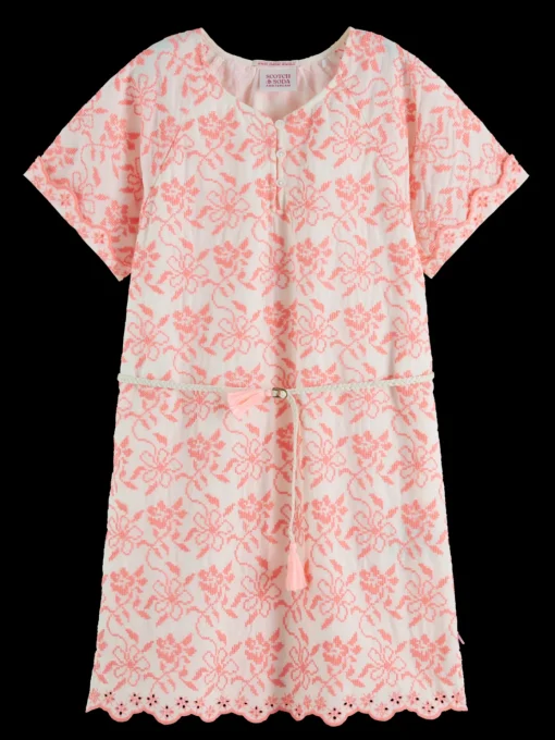 All-over embroidered & belted dress