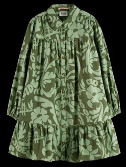 ALLOVER PRINTED LIGHTWEIGHT FLANNEL SHIRT DRESS