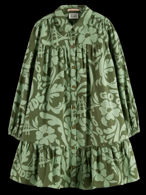 ALLOVER PRINTED LIGHTWEIGHT FLANNEL SHIRT DRESS