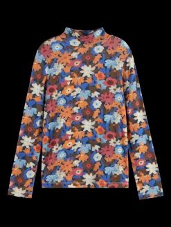 ALLOVER PRINTED MOCK NECK LONG-SLEEVED T-SHIRT