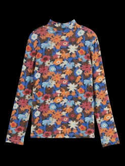 ALLOVER PRINTED MOCK NECK LONG-SLEEVED T-SHIRT