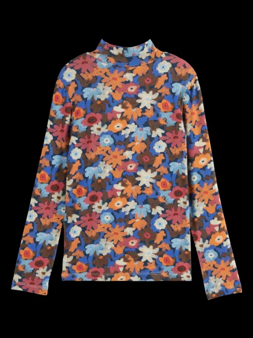 ALLOVER PRINTED MOCK NECK LONG-SLEEVED T-SHIRT