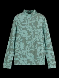 ALLOVER PRINTED MOCK NECK LONG-SLEEVED T-SHIRT