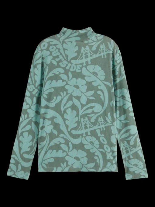 ALLOVER PRINTED MOCK NECK LONG-SLEEVED T-SHIRT