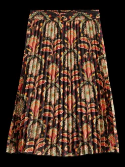 ALLOVER PRINTED PLEATED MIDI SKIRT