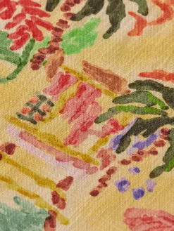 All-over printed short-sleeved linen blend dress