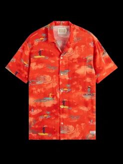 Allover printed viscose short sleeve shirt