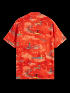 Allover printed viscose short sleeve shirt