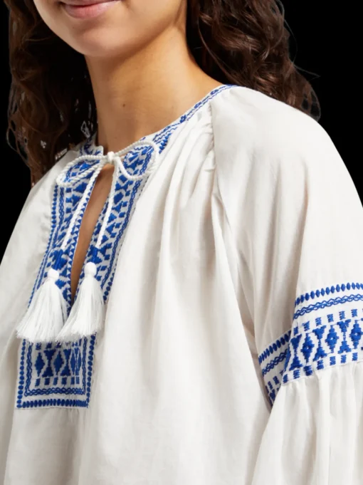 BALLOON SLEEVE TOP WITH TAPE DETAIL