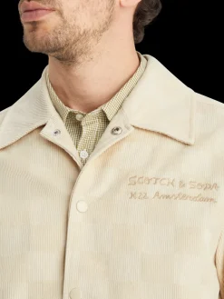Check-patterned corduroy college jacket