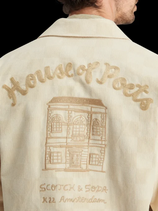 Check-patterned corduroy college jacket