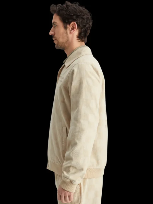 Check-patterned corduroy college jacket