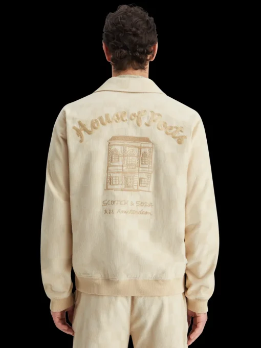 Check-patterned corduroy college jacket