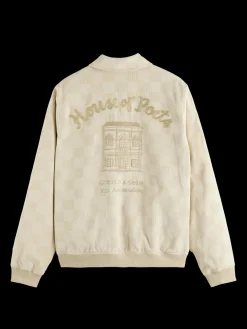 Check-patterned corduroy college jacket