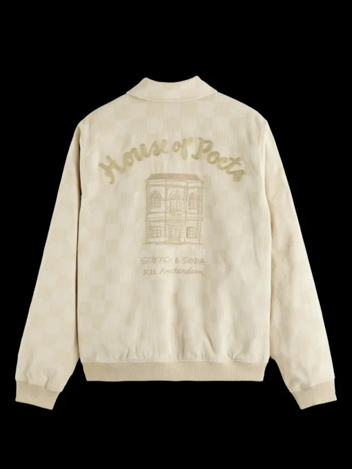 Check-patterned corduroy college jacket