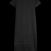 CONTRAST STITCHING SATIN DRESS