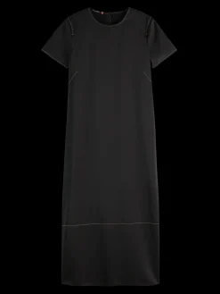 CONTRAST STITCHING SATIN DRESS