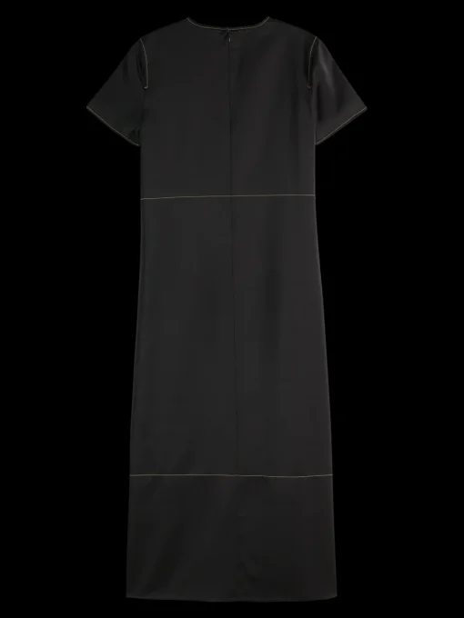 CONTRAST STITCHING SATIN DRESS