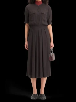 CREPE MIDI DRESS WITH CHEST POCKETS