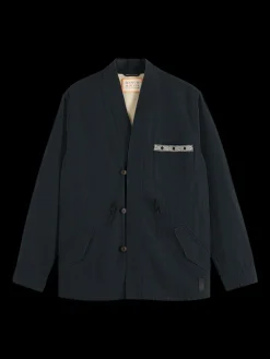 Embroidered cotton/linen canvas kimono jacket
