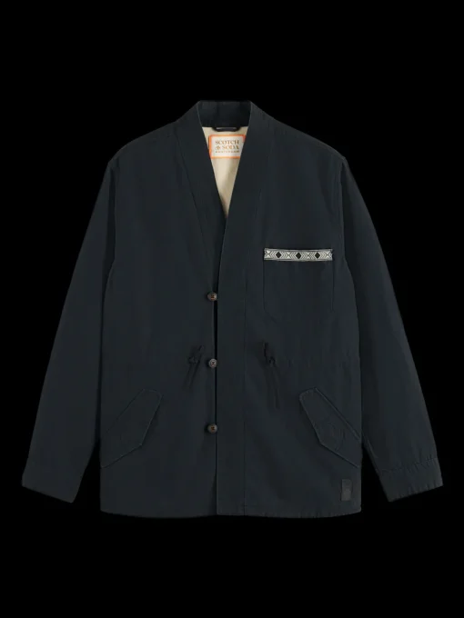 Embroidered cotton/linen canvas kimono jacket