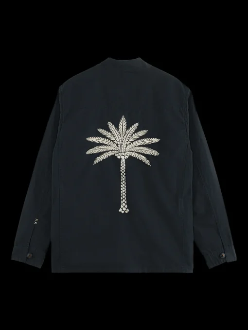 Embroidered cotton/linen canvas kimono jacket