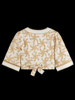 EMBROIDERED LINEN CROP TOP