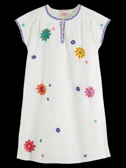 Flower embroidered kaftan dress