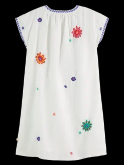 Flower embroidered kaftan dress
