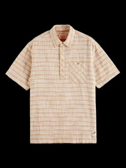 Horizontal cotton linen stripe shirt