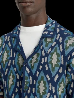 Jacquard knitted short-sleeved shirt