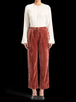 LACE TRIMMED VELVET PANT