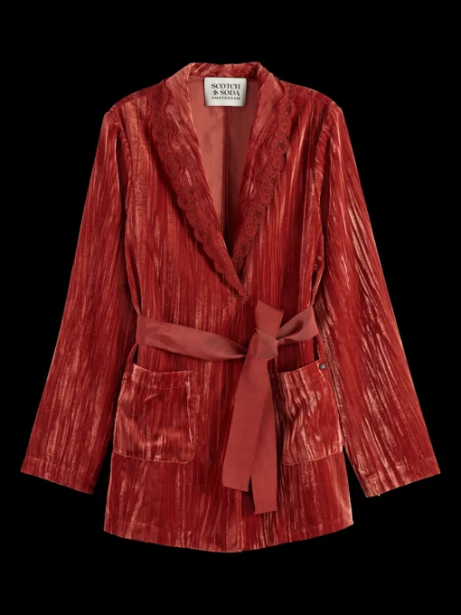 LACE TRIMMED VELVET PYJAMA BLAZER