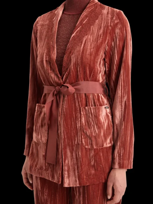 LACE TRIMMED VELVET PYJAMA BLAZER