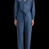 LIGHTWEIGHT DENIM JUMPSUIT IN DARK WASH WITH TONAL DETAILING