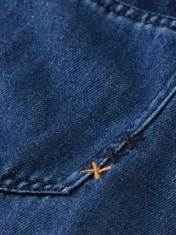 LIGHTWEIGHT DENIM JUMPSUIT IN DARK WASH WITH TONAL DETAILING