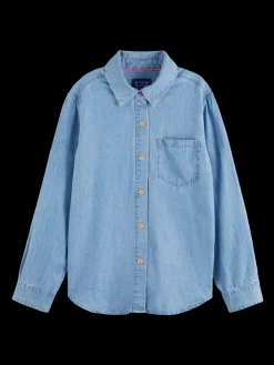 LONG SLEEVE SHIRT WITH ONE POCKET - WASHED INDIGO