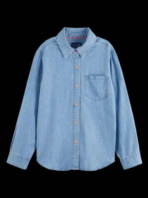 LONG SLEEVE SHIRT WITH ONE POCKET - WASHED INDIGO