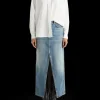 Long vintage washed denim skirt with front split