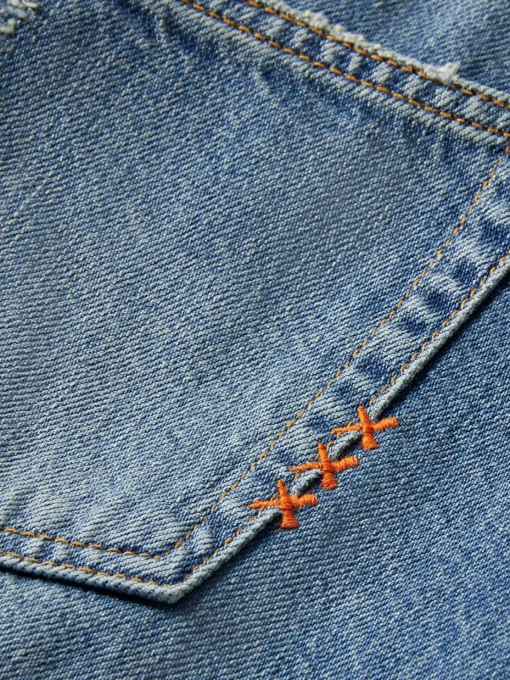 Long vintage washed denim skirt with front split