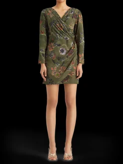 Mini viscose jacquard wrap dress