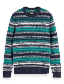 MIXED YARNS STRIPES EXTRA DROPPED SHOULDER SWEATER