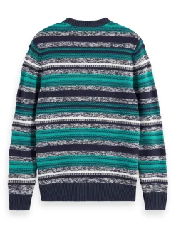 MIXED YARNS STRIPES EXTRA DROPPED SHOULDER SWEATER