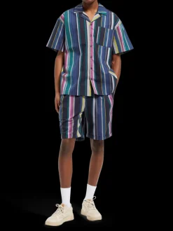 Multicolour striped fine cotton poplin hawaii shirt