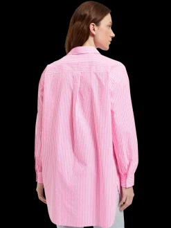 OVERSIZED POPLIN SHIRT IN FLUO PINK /WHITE STRIPE