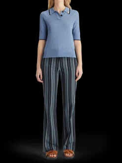 Pointelle collared knitted tee