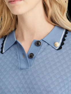 Pointelle collared knitted tee